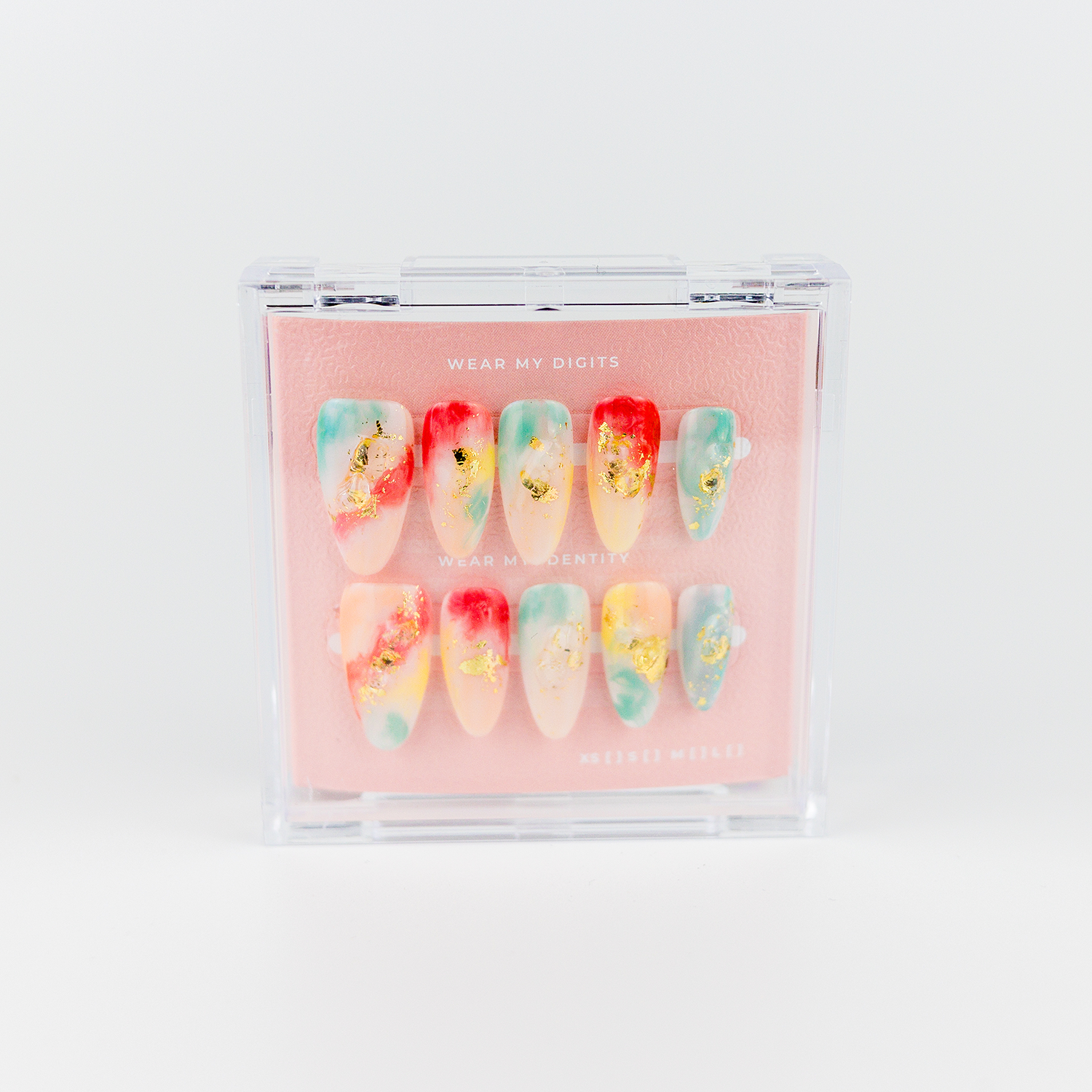 #1146 – Rainbow Marble | Long, Almond Reusable Ready-to-Wear Nails