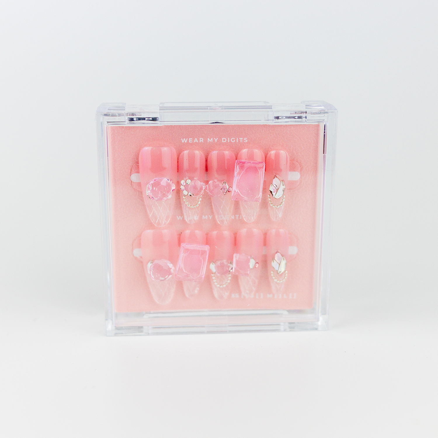 #1755 – Frost & Glow | Long, Oval Reusable Ready-to-Wear Nails