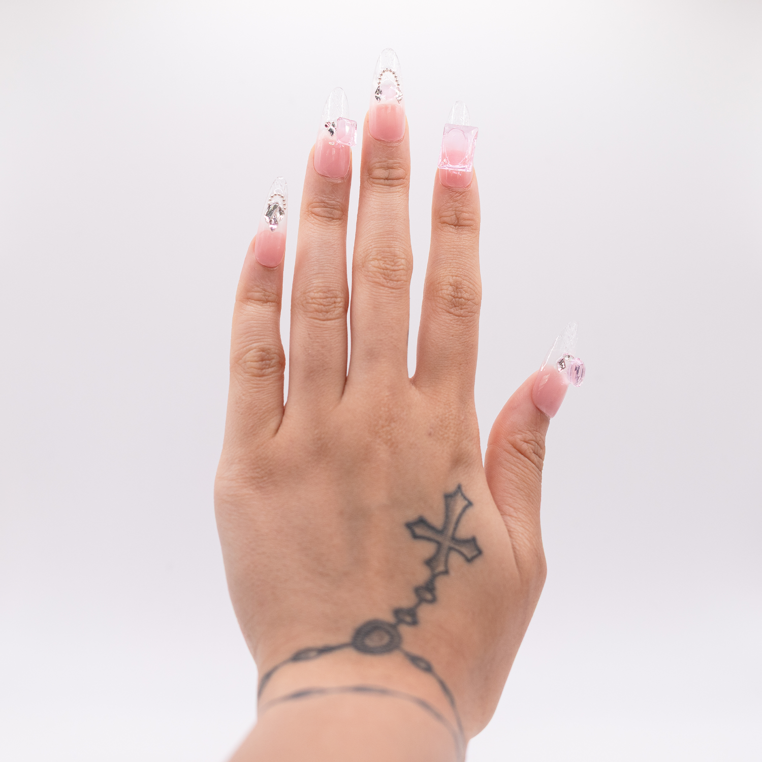 #1755 – Frost & Glow | Long, Oval Reusable Ready-to-Wear Nails