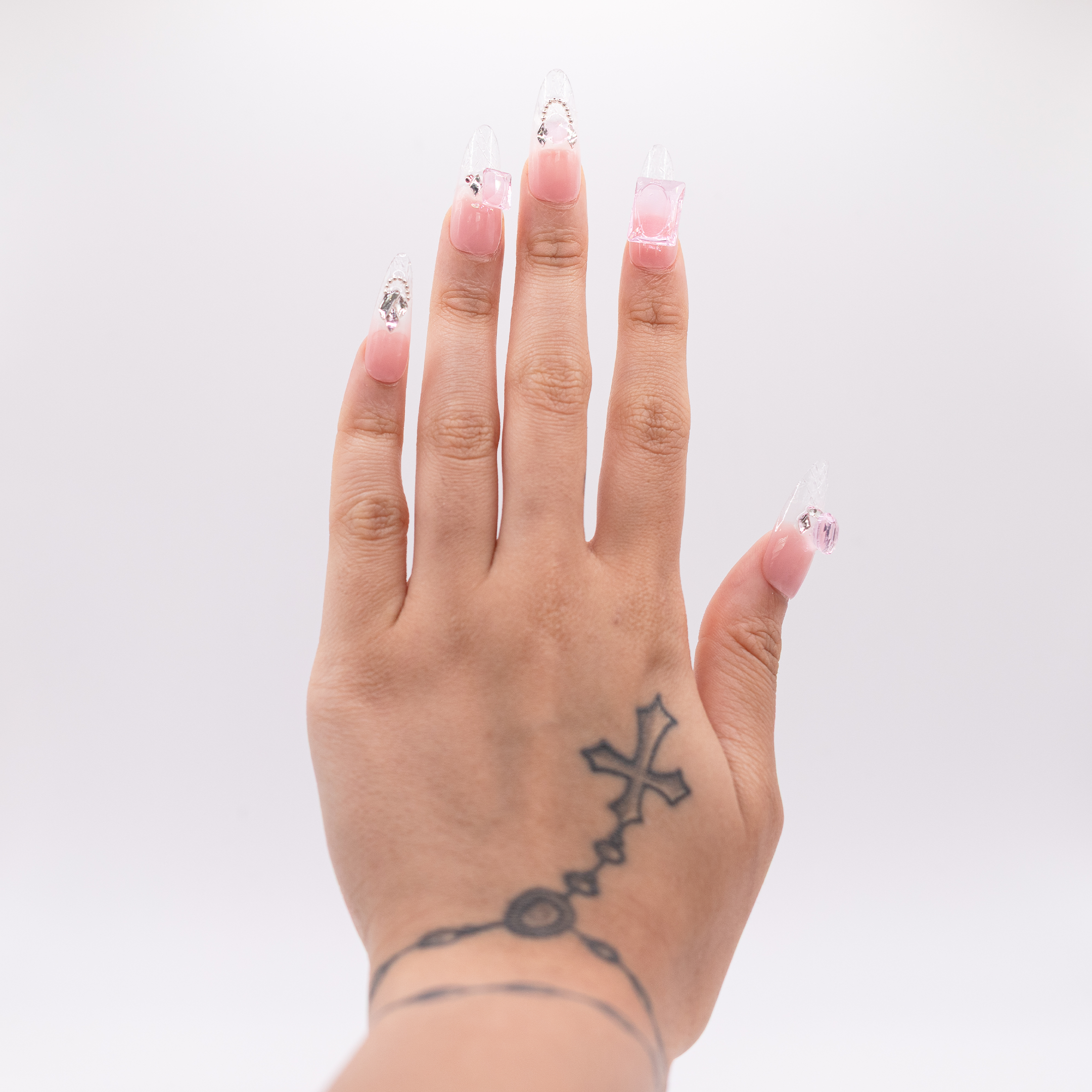 #1755 – Frost & Glow | Long, Oval Reusable Ready-to-Wear Nails