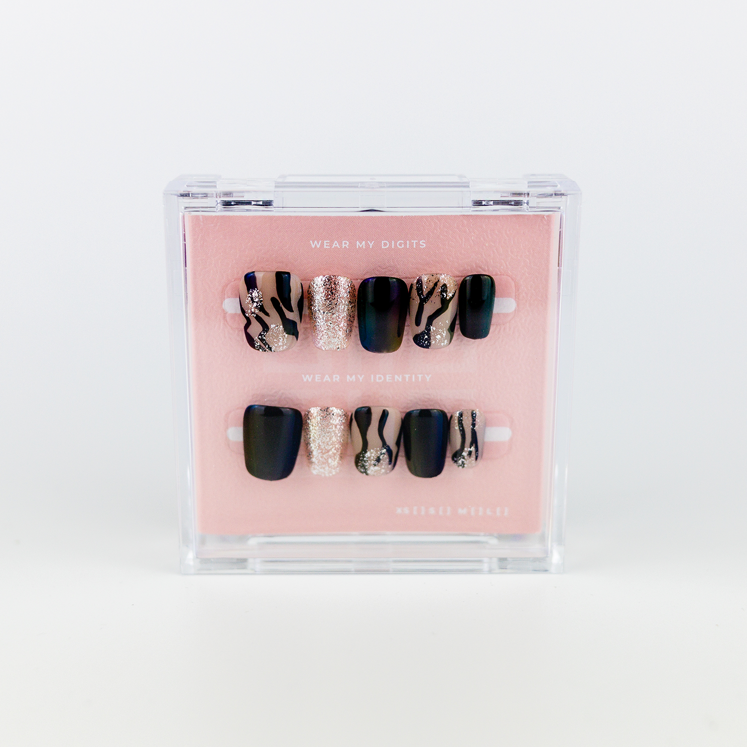 #2534 – Noir Wave | Medium, Coffin Reusable Ready-to-Wear Nails