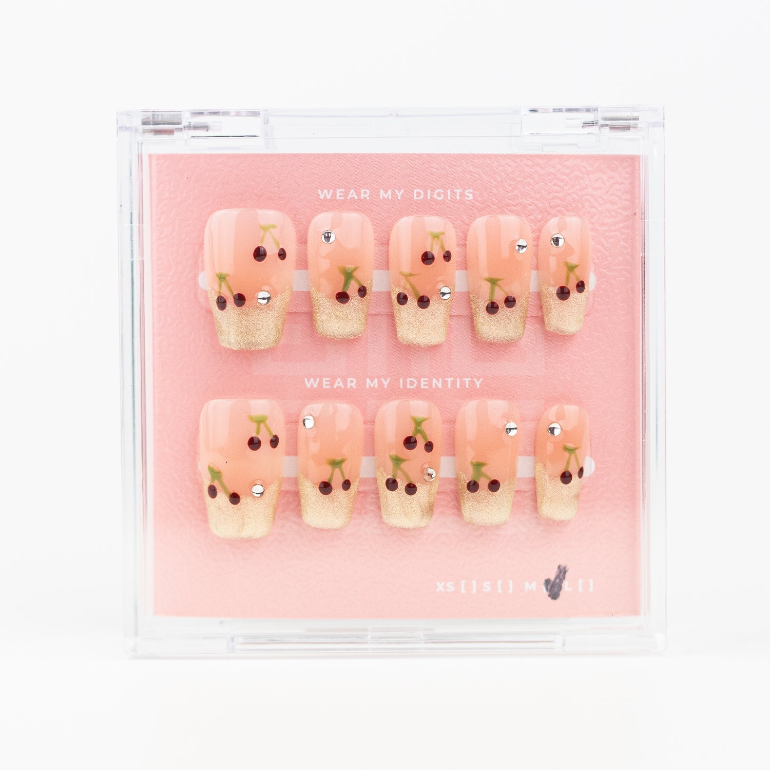 #2546 – Cherry Drop | Medium, Square Reusable Ready-to-Wear Nails