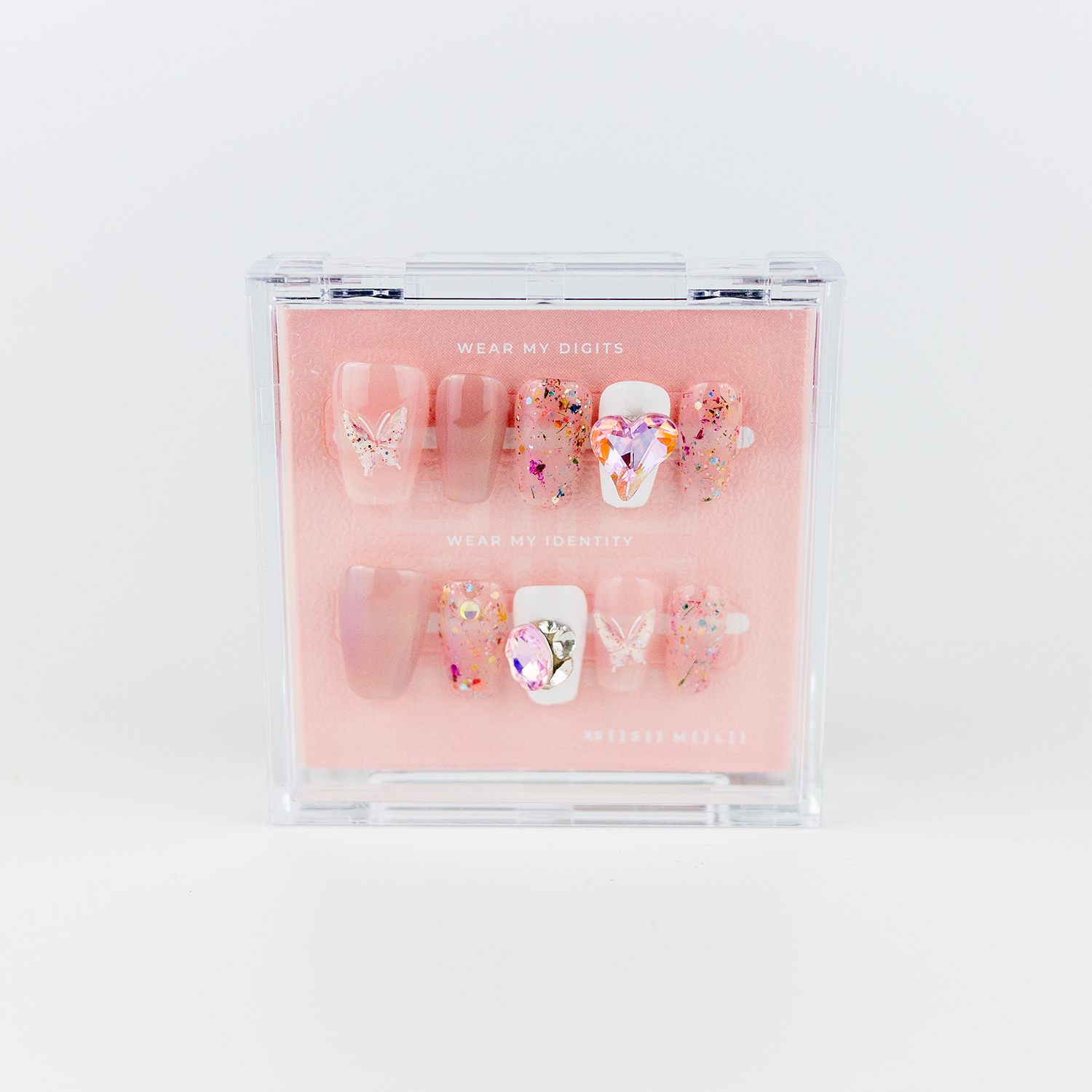 #2152 – Crystal & Wings | Medium, Square Reusable Ready-to-Wear Nails