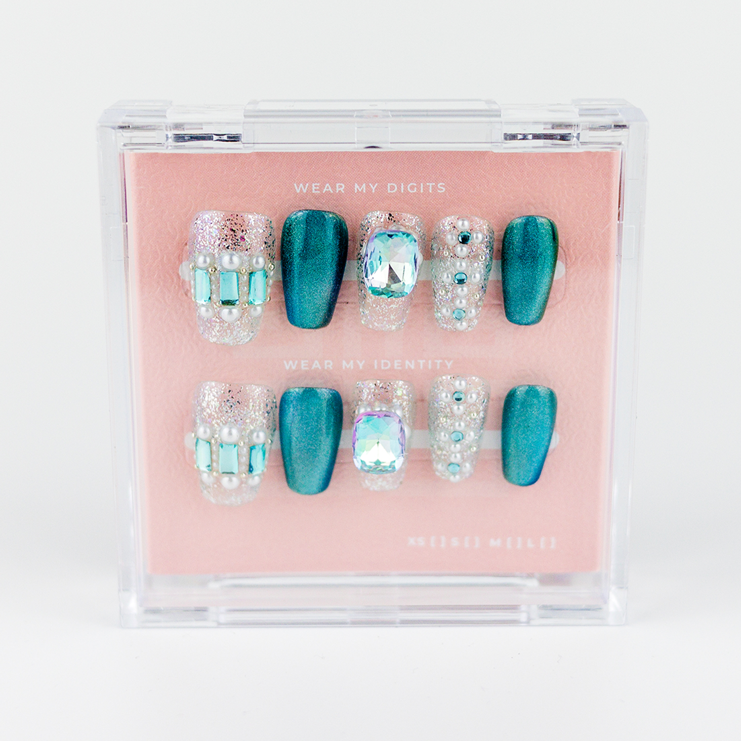 #1822 – Mystic Lagoon | Medium, Square, Reusable Ready-to-Wear Nails