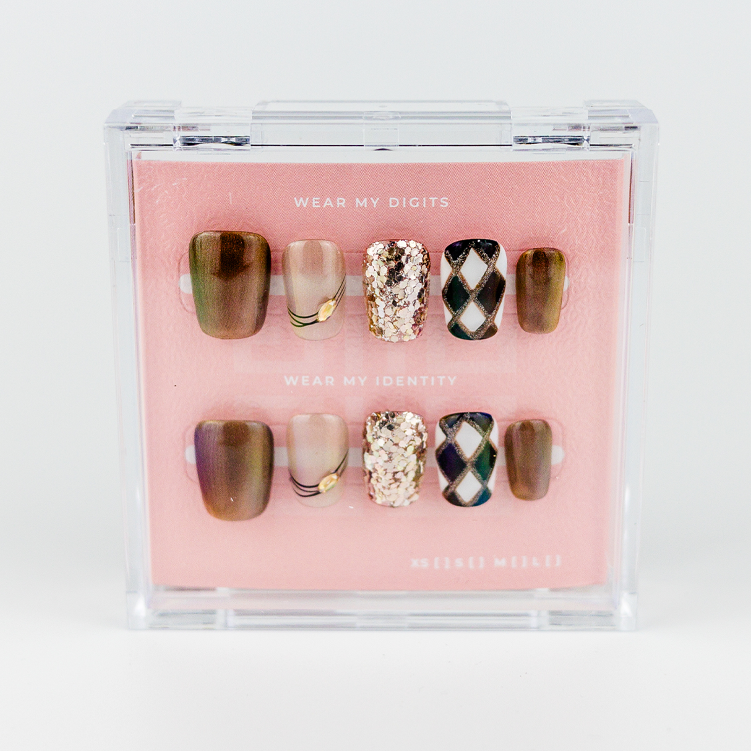 #2270 – Soft Glam Grid | Medium, Square Reusable Ready-to-Wear Nails