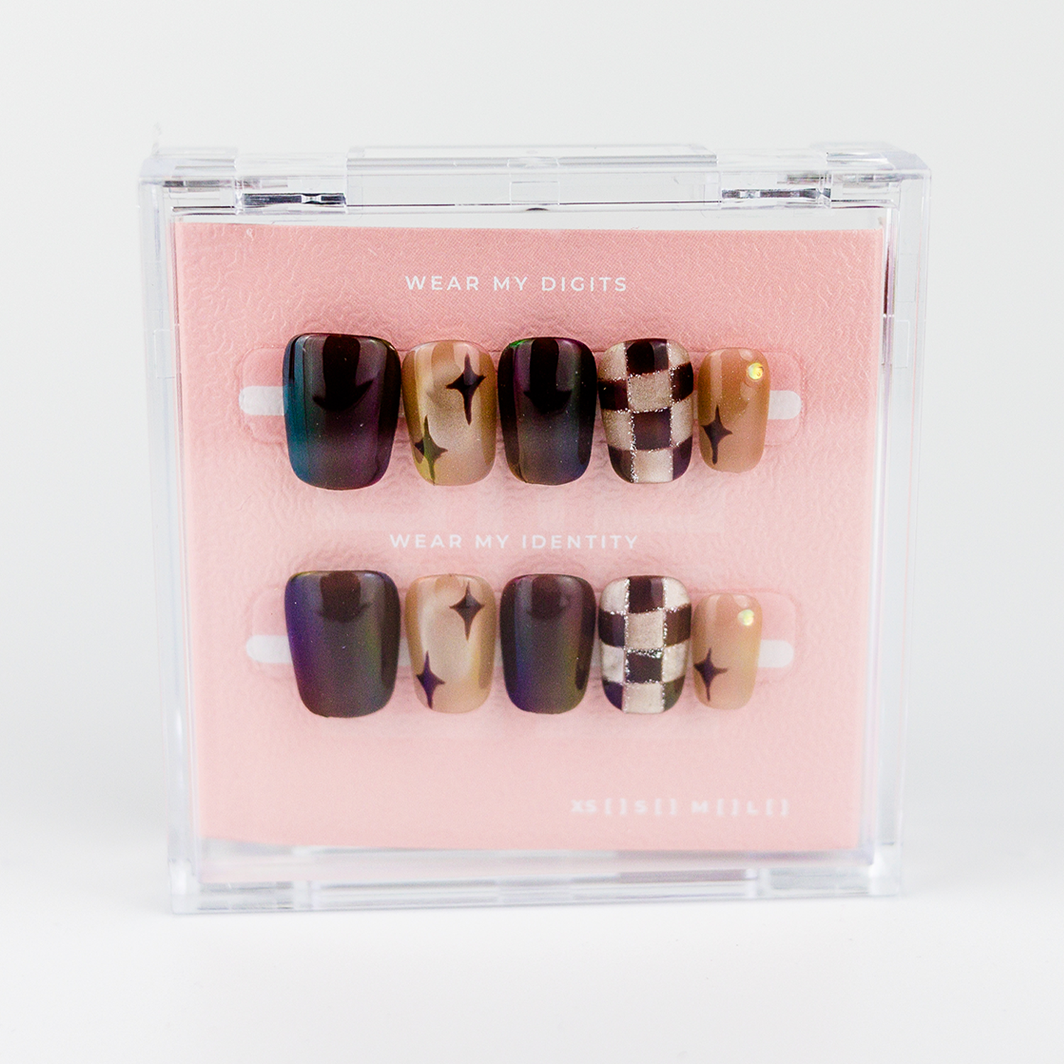 #2517 – Soft Glam Grid | Medium, Square Reusable Ready-to-Wear Nails