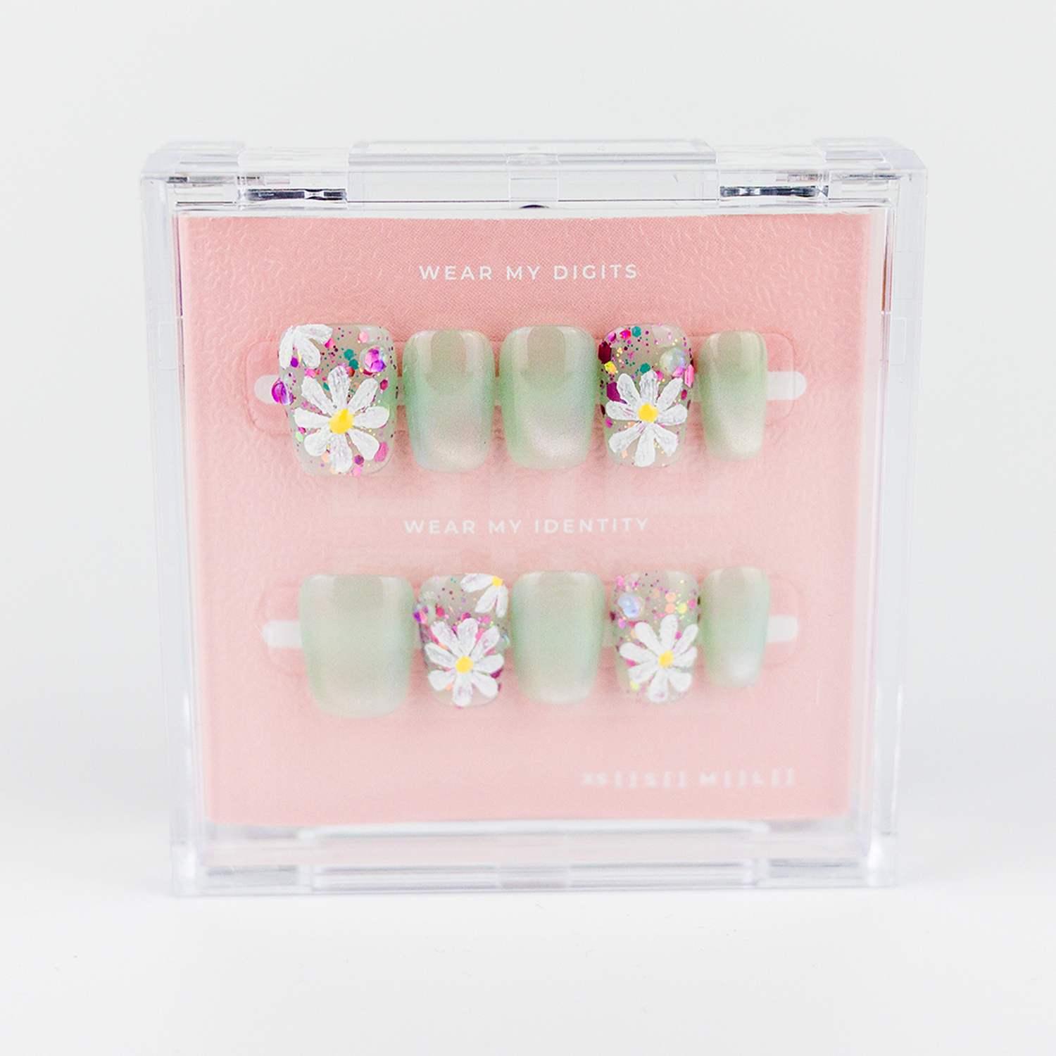 #1646 – Sparkling Daisy | Medium, Square Reusable Ready-to-Wear Nails