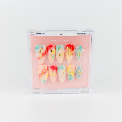 #1146 – Rainbow Marble | Long, Almond Reusable Ready-to-Wear Nails