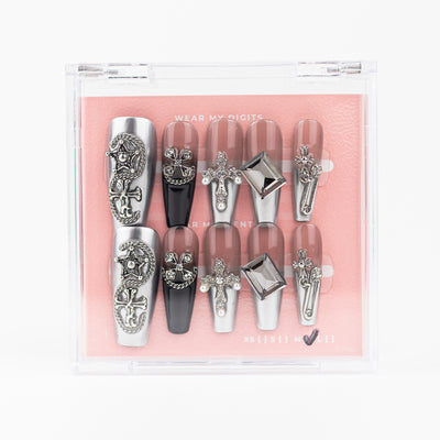 #1154 – Silver Reign | Long, Square Reusable Ready-to-Wear Nails