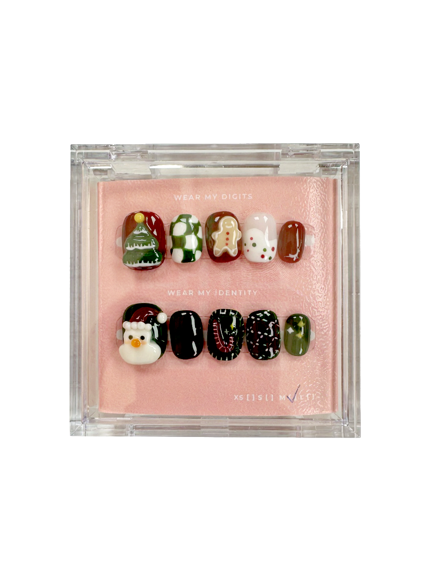 #1162 – Classic Christmas Treats | Short Squoval Shape, Reusable Ready-to-Wear Nails