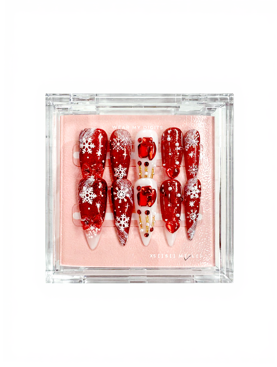 #1209 – Festive Icon Miniatures | Short Squoval Shape, Reusable Ready-to-Wear Nails