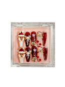 #1215 – Cozy Knit & Candy Cane | Medium Coffin Shape, Reusable Ready-to-Wear Nails