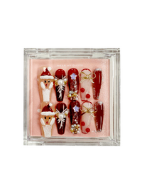 #1215 – Cozy Knit & Candy Cane | Medium Coffin Shape, Reusable Ready-to-Wear Nails