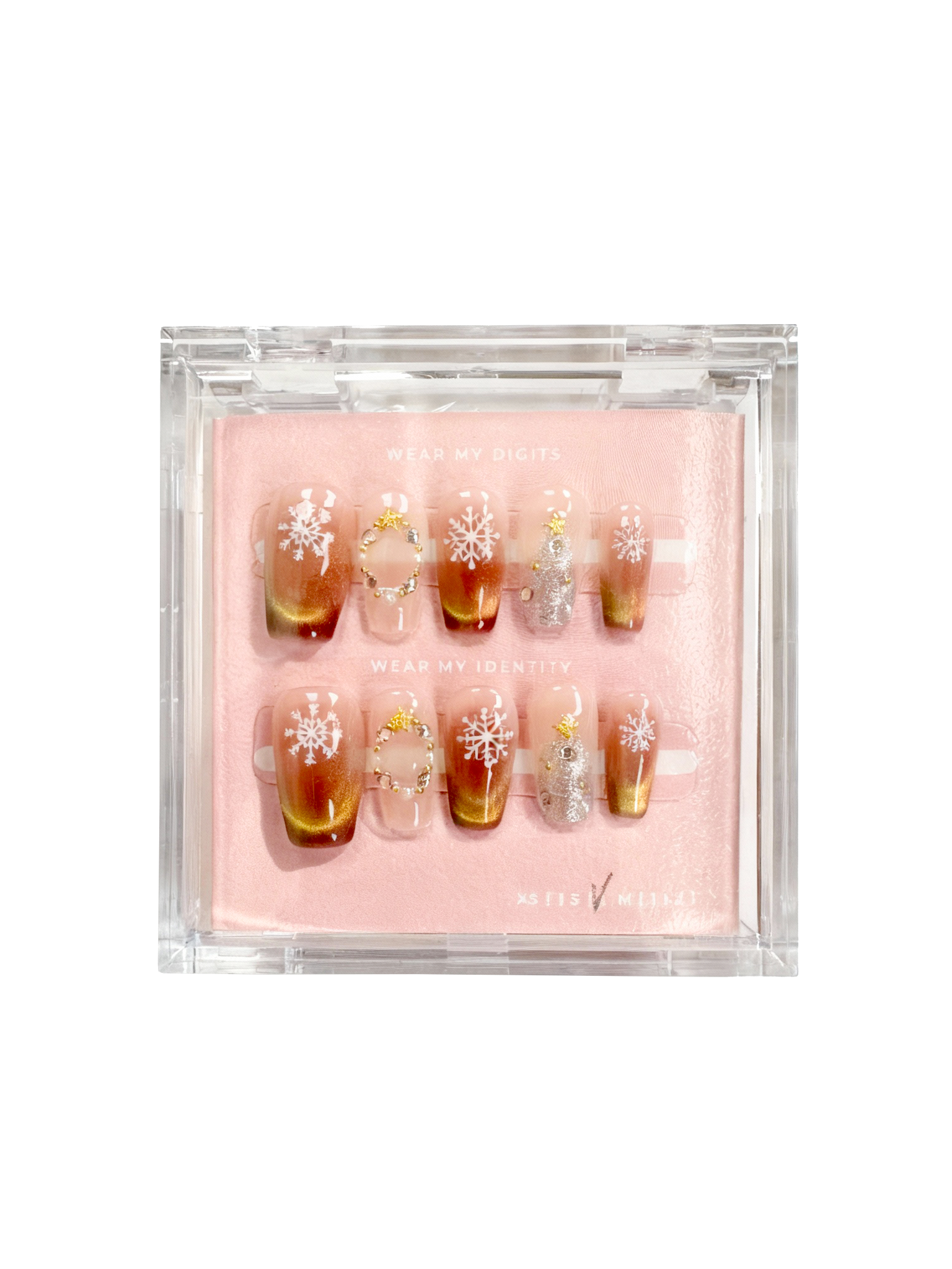 #1274 – Whimsical Winter Wonderland | Medium Coffin Shape, Reusable Ready-to-Wear Nails