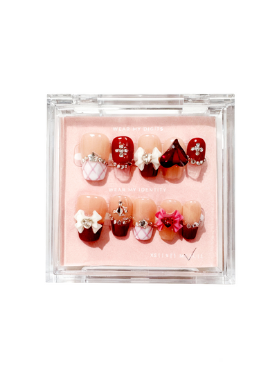 #1422 – Santa Bear & Blue Plaid | Short Squoval Shape, Reusable Ready-to-Wear Nails