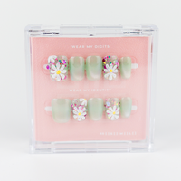 #1646 – Sparkling Daisy | Medium, Square Reusable Ready-to-Wear Nails