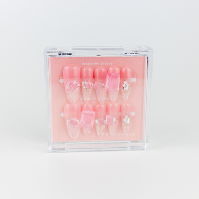 #1755 – Frost & Glow | Long, Oval Reusable Ready-to-Wear Nails