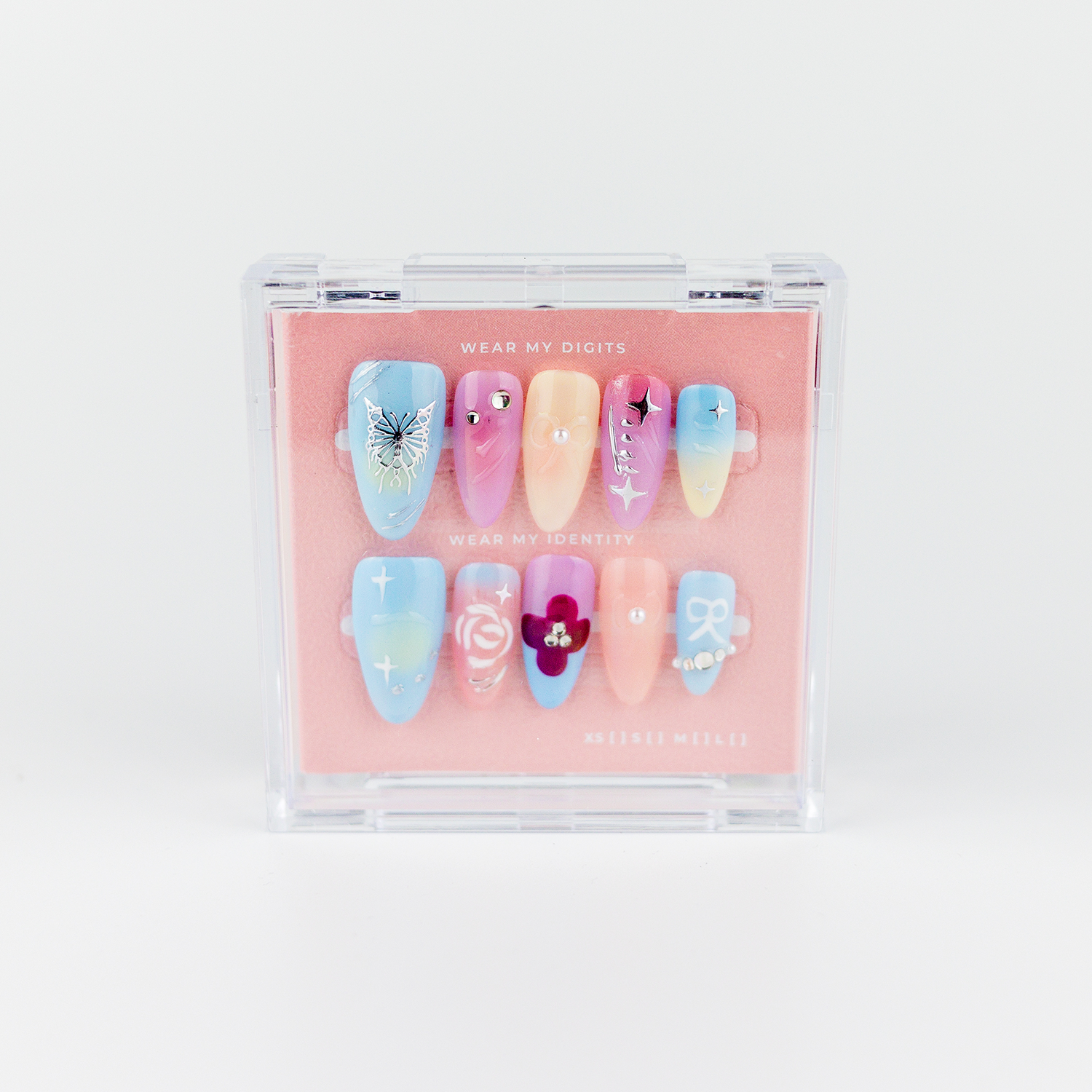 #1826 – Cotton Candy Garden | Medium, Oval Reusable Ready-to-Wear Nails