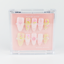 #1829 – Sugar Bow Bloom | Long, Almond Reusable Ready-to-Wear Nails