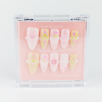 #1829 – Sugar Bow Bloom | Long, Almond Reusable Ready-to-Wear Nails
