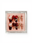 #193 – Coquette Cherry Christmas | Long Coffin Shape, Reusable Ready-to-Wear Nails