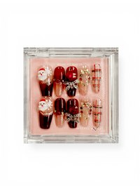 #193 – Coquette Cherry Christmas | Long Coffin Shape, Reusable Ready-to-Wear Nails