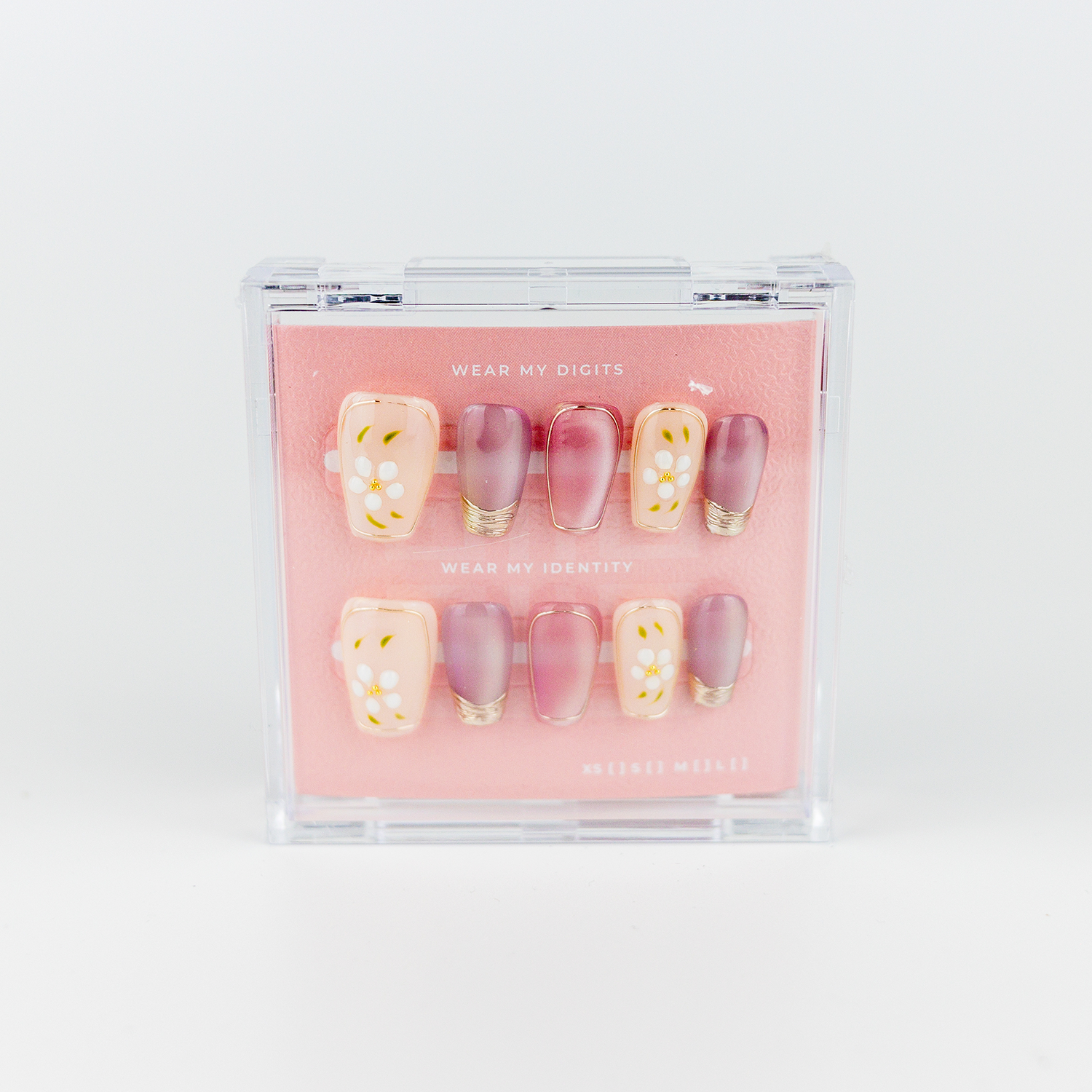 #2001 – Blush Botanica | Medium, Coffin Reusable Ready-to-Wear Nails