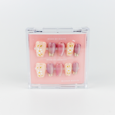 #2001 – Blush Botanica | Medium, Coffin Reusable Ready-to-Wear Nails