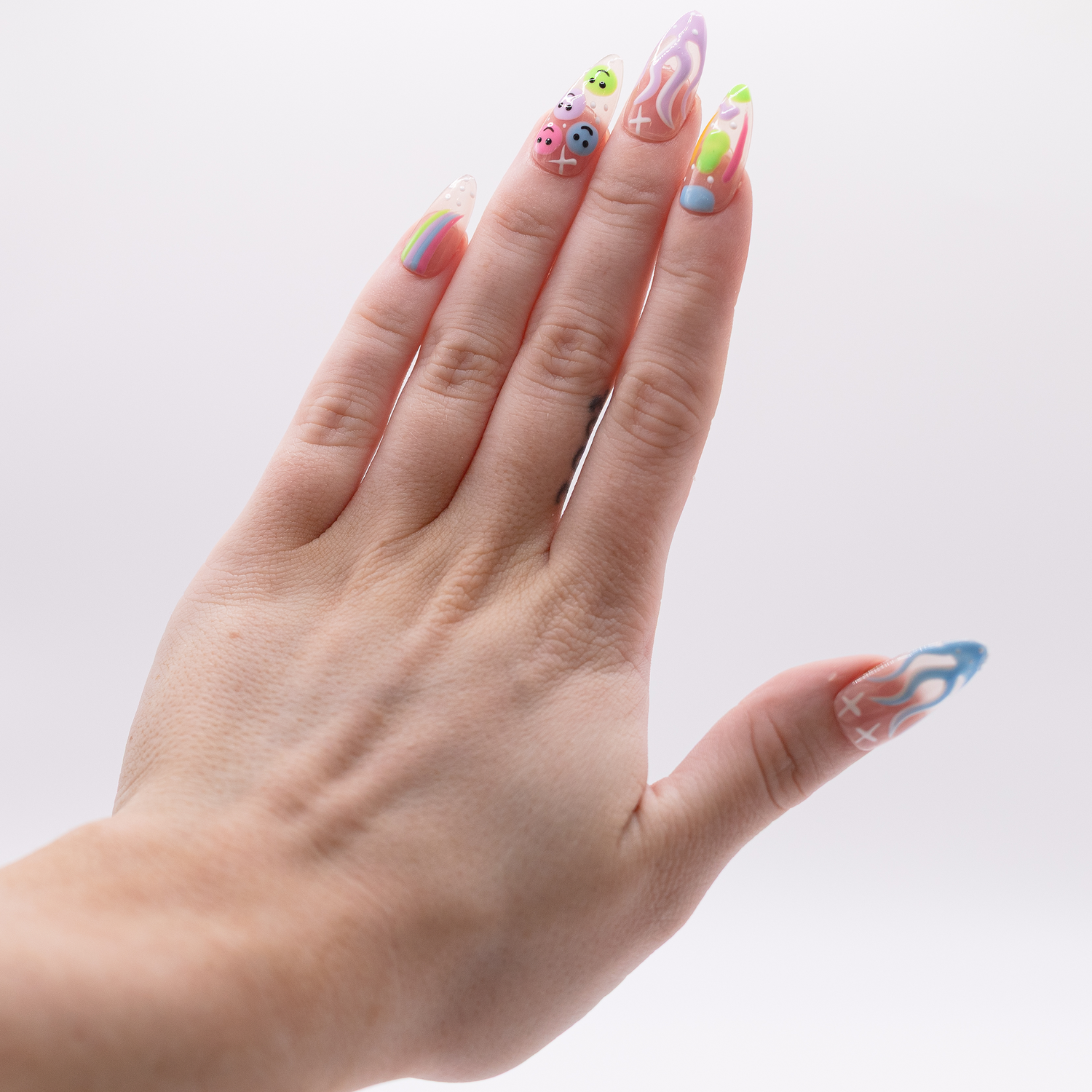#204 – Happy Chaos | Long, Stiletto Reusable Ready-to-Wear Nails