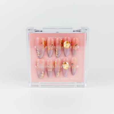 #2068 – Royal Blossom | Long, Oval Reusable Ready-to-Wear Nails