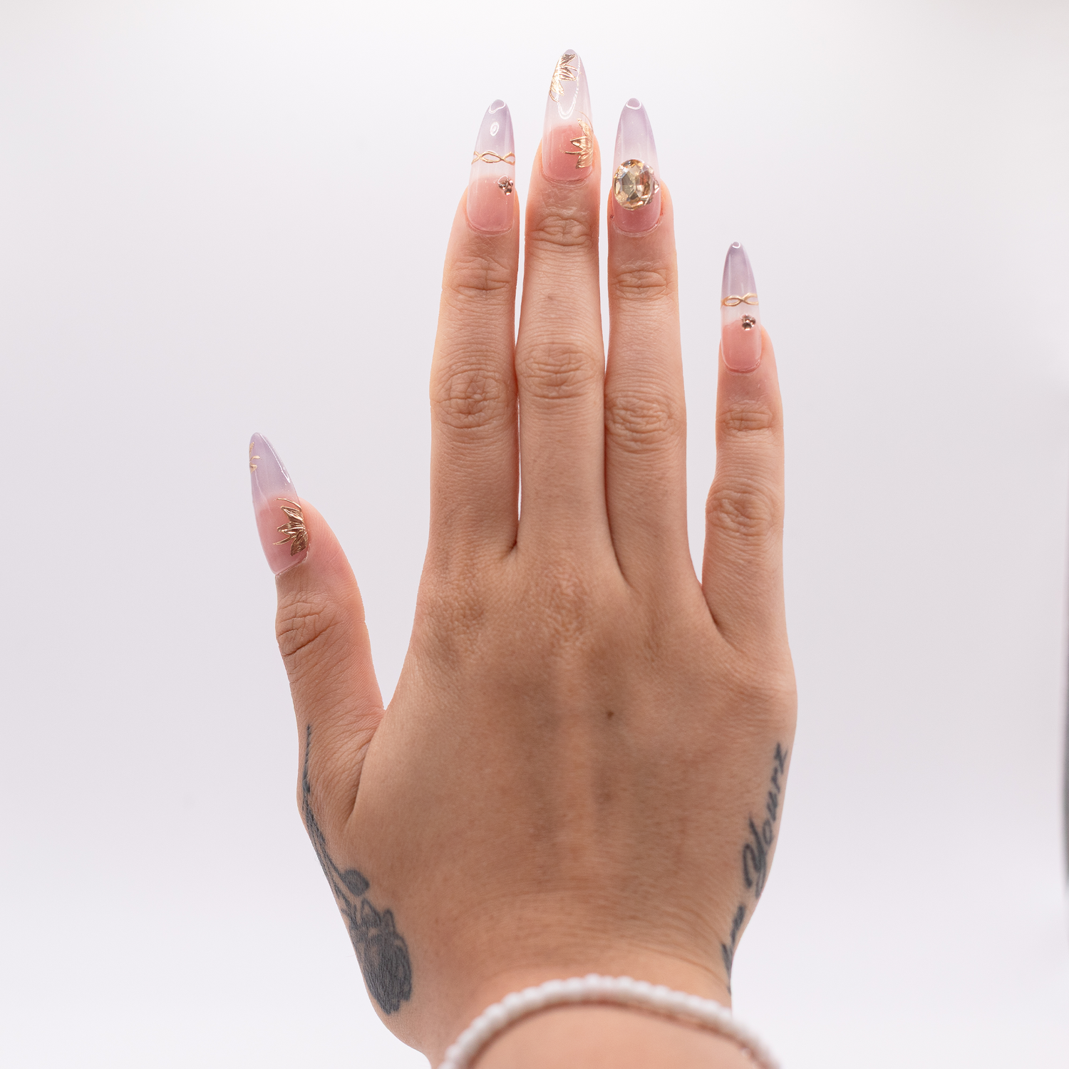 #2068 – Royal Blossom | Long, Oval Reusable Ready-to-Wear Nails
