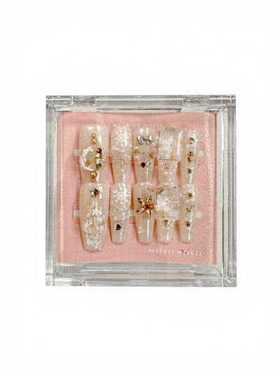 #2216– Ruby Stiletto Snowfall | Long Stiletto Shape, Reusable Ready-to-Wear Nails