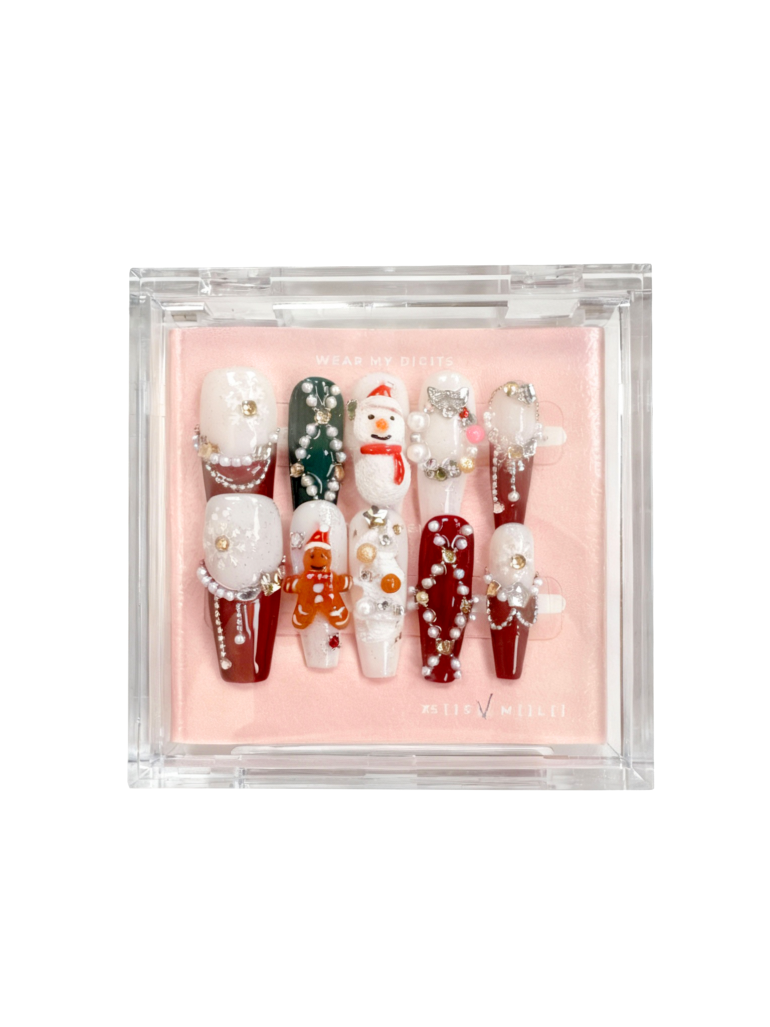 #2223 – Golden Frost Sparkle | Medium Square Shape, Reusable Ready-to-Wear Nails