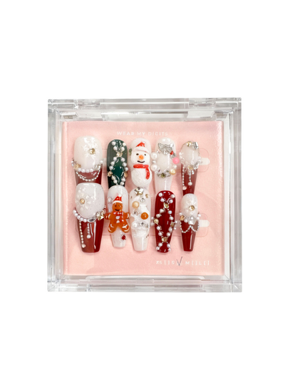 #2223 – Golden Frost Sparkle | Medium Square Shape, Reusable Ready-to-Wear Nails