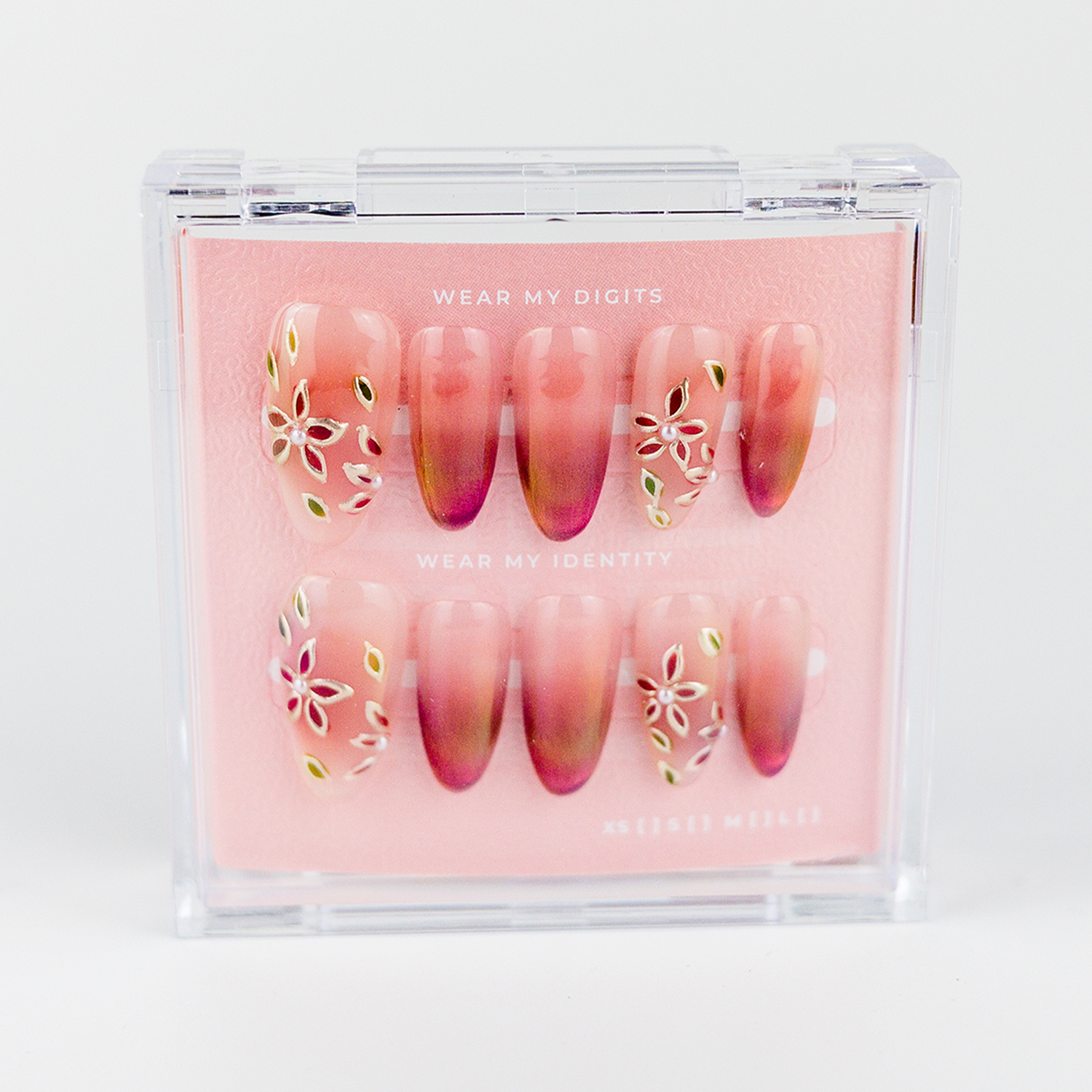 #2300 – Bloomed Serenity | Long, Almond Reusable Ready-to-Wear Nails