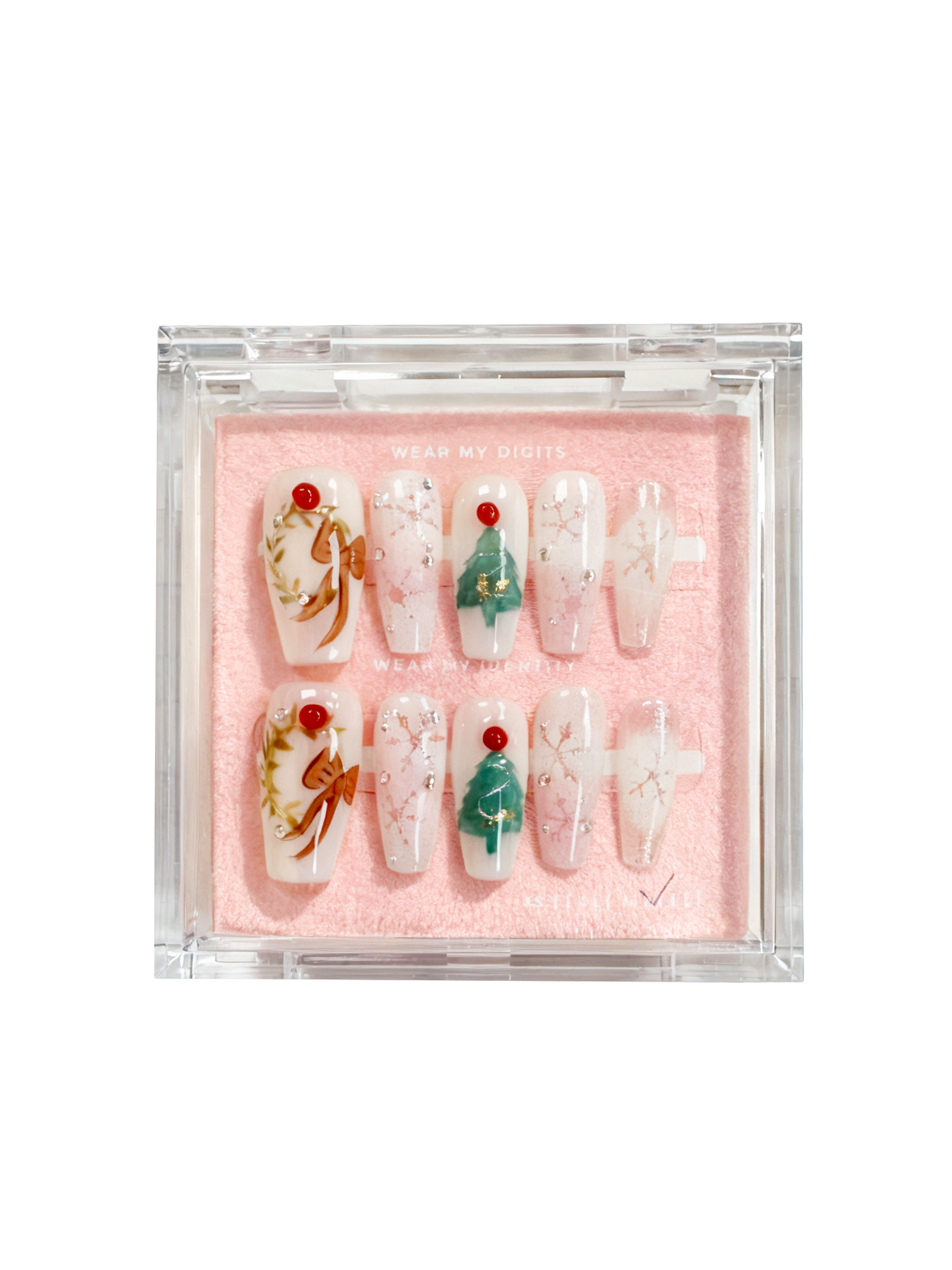 #2486 – Winter Sweater & Snowflake | Medium Coffin Shape, Reusable Ready-to-Wear Nails