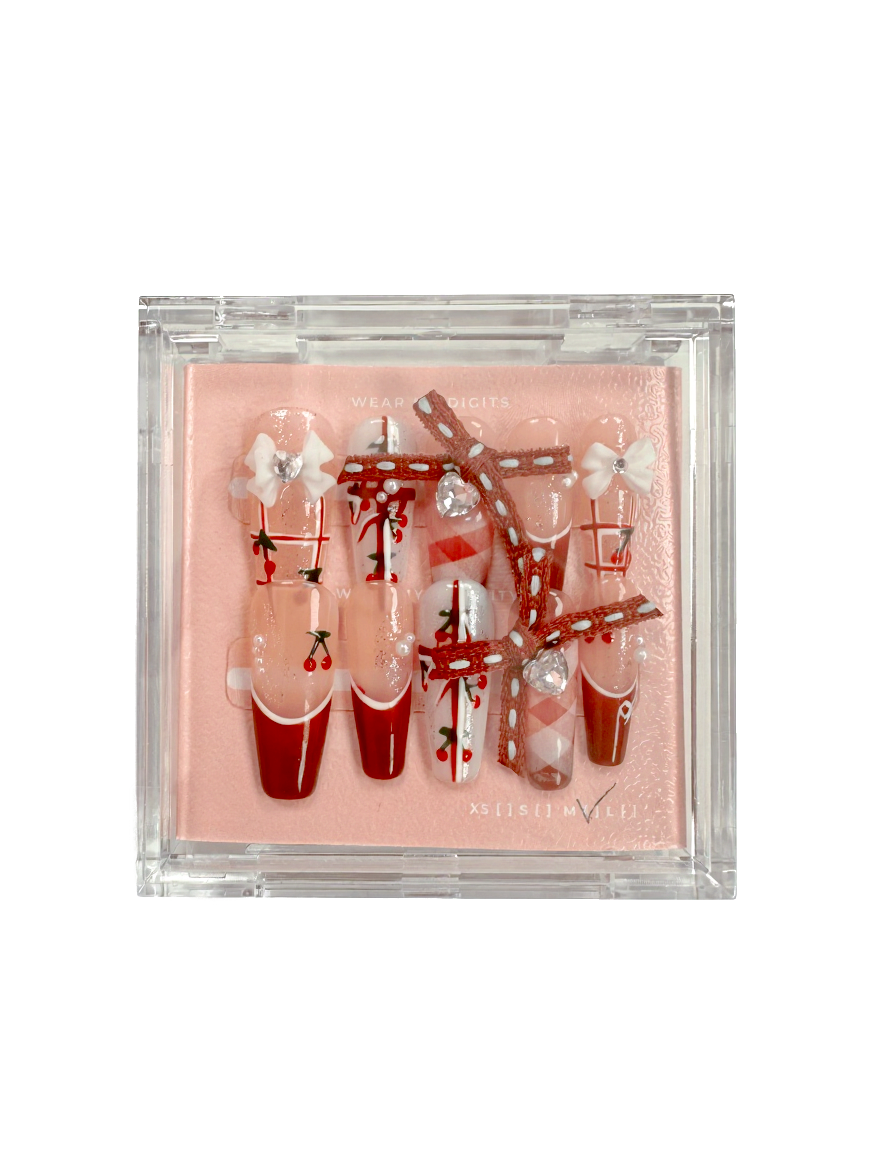 #2493 – Icy Elegance & Gems | Long Coffin Shape, Reusable Ready-to-Wear Nails