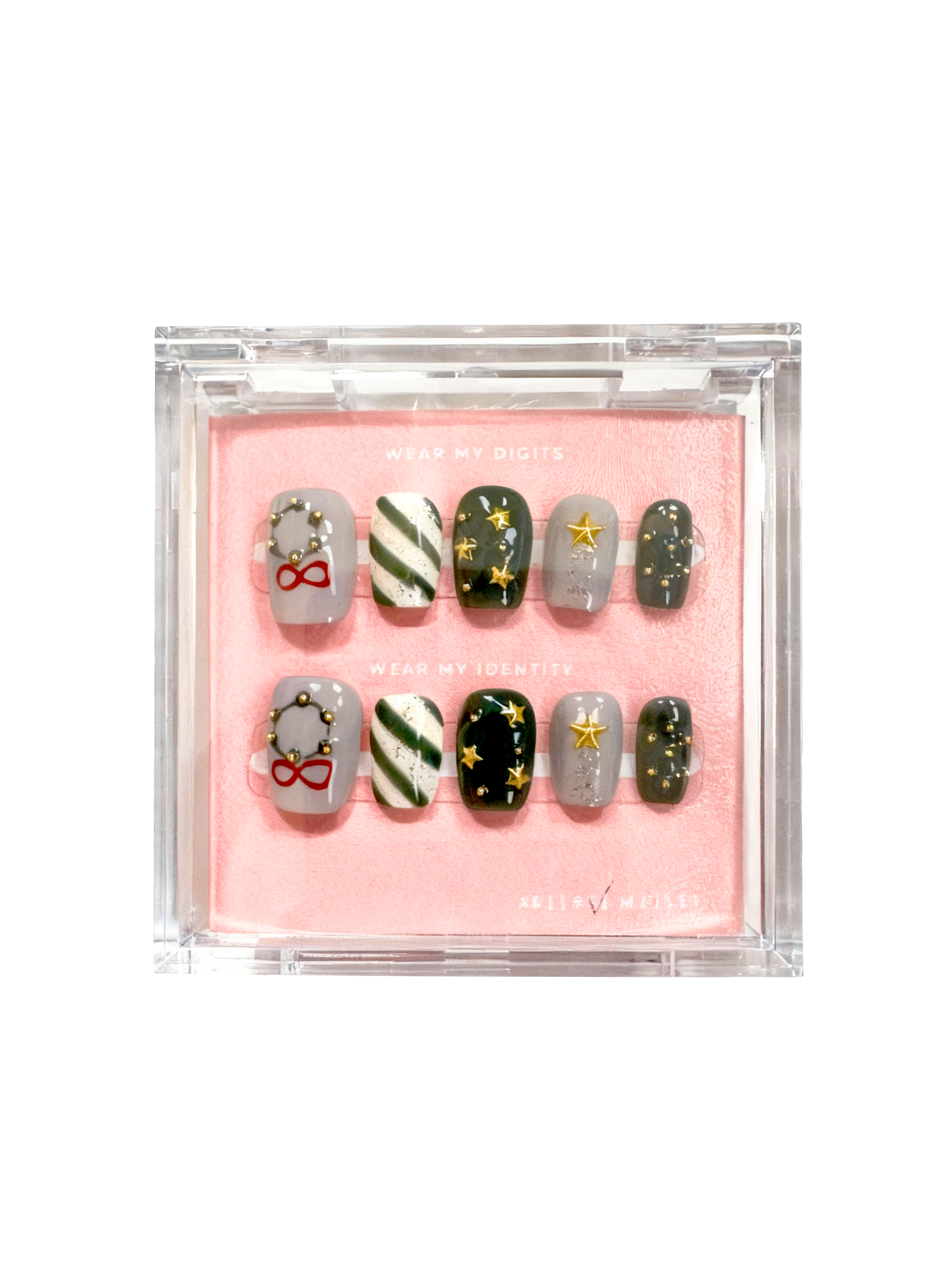 #2557 – Classic Holiday Charm | Short Almond Shape, Reusable Ready-to-Wear Nails