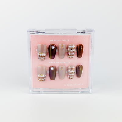 #443 – Mocha Pearl | Medium, Coffin Reusable Ready-to-Wear Nails
