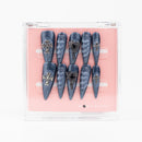 Buy  Amen, Baby press on nails in Almond shape, Party theme, Grey,black colour and Long length.
