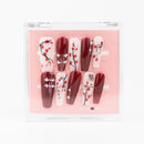 Buy Blooming Red press on nails in Coffin shape, Holiday theme, red,white colour and Long length.
