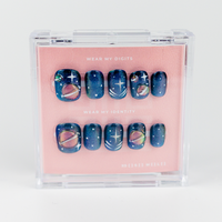 Buy Blue eclipse press on nails in Squaoval shape, Party, Holiday theme, Blue colour and Short length.
