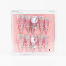 Buy  Blushing Belle press on nails in Almond shape, Party theme, Pink,silver colour and Long length.
