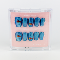 Buy Cetelle press on nails in Squaoval shape, Holiday theme, Blue colour and Long length.

