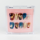 Buy Cosmoglitz press on nails in Coffin shape, Party theme, Gold,blue,brown colour and Medium length.
