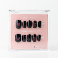 Buy  Dark Romance press on nails in Squaoval shape, Party theme, black colour and Medium length.
