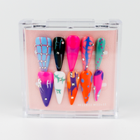 Buy  Disco Aura press on nails in Almond shape, Holiday, Casual theme, Multicolour colour and Long length.
