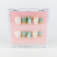 Buy Elysian Fleur press on nails in Squaoval shape, Holiday, Casual, Party theme, green colour and Medium length.
