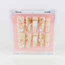 Buy Florentine press on nails in Coffin shape, Holiday theme, beige colour and Long length.
