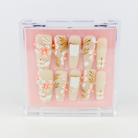 Buy Florentine press on nails in Coffin shape, Holiday theme, beige colour and Long length.
